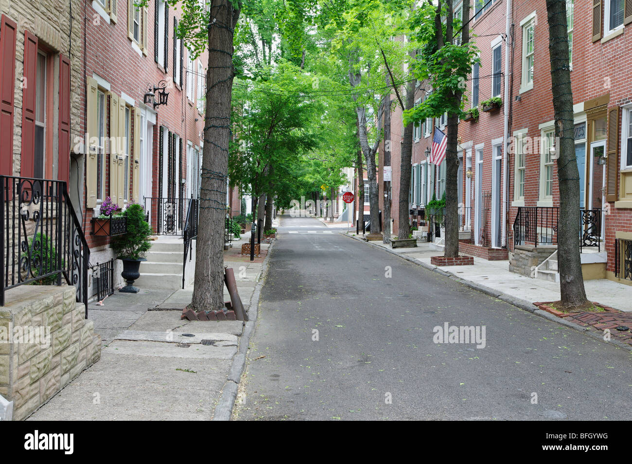 Residential neighborhood of city centre of Philadelphia. Typical row