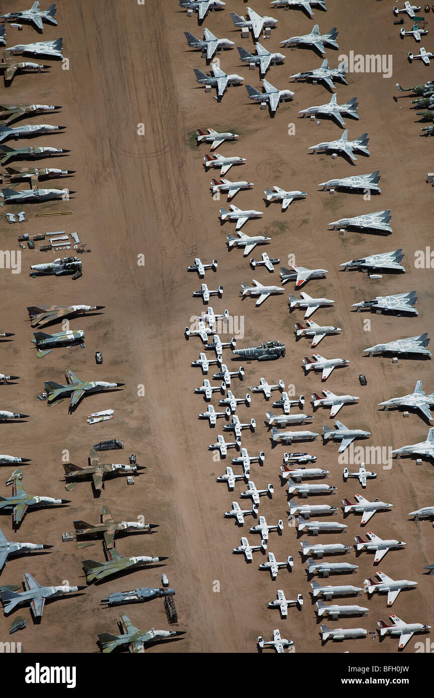 aerial view above military aircraft boneyard Tucson Arizona Davis