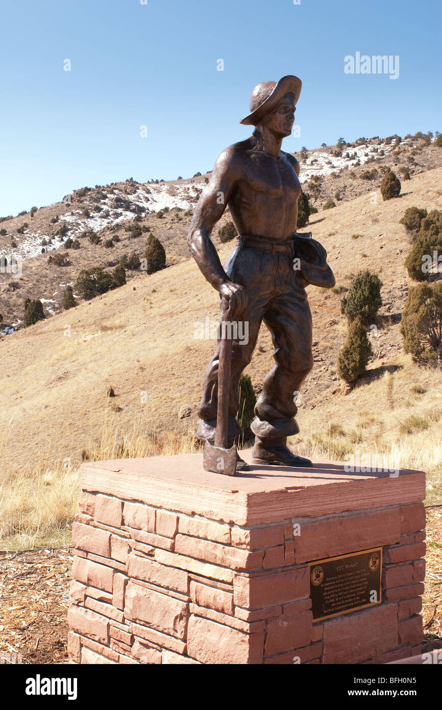 Civilian Conservation Corps Monument, Red Rocks Amphitheater, Denver, Colorado, USA. Stock Photo