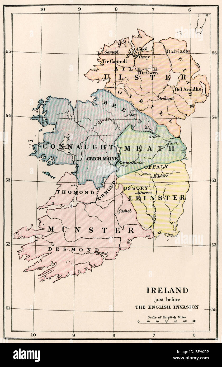 Map of Ireland before the English invasion, circa 1580. Color lithograph Stock Photo