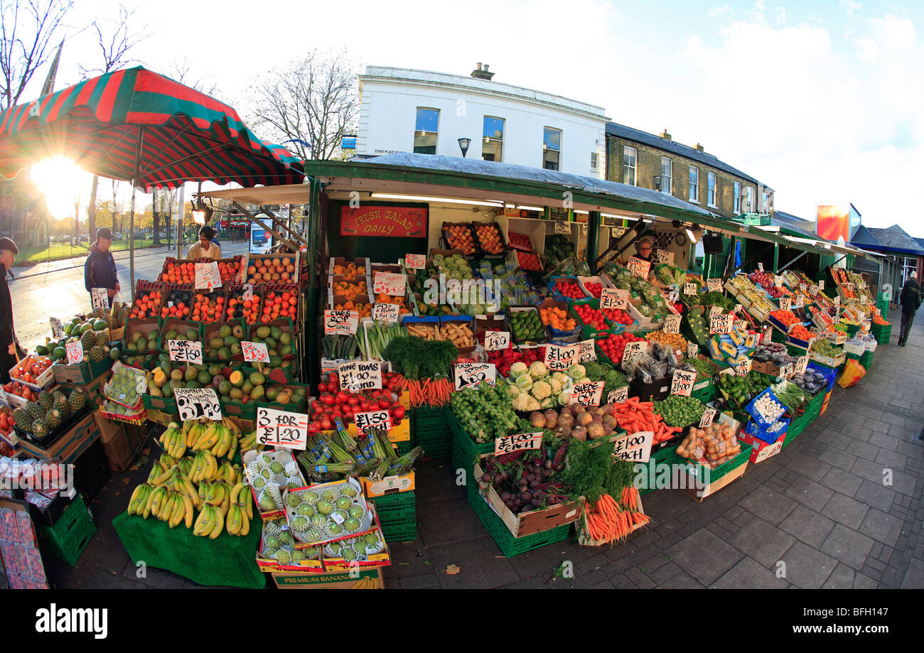 Street stall display of fruit and vegetable hires stock photography