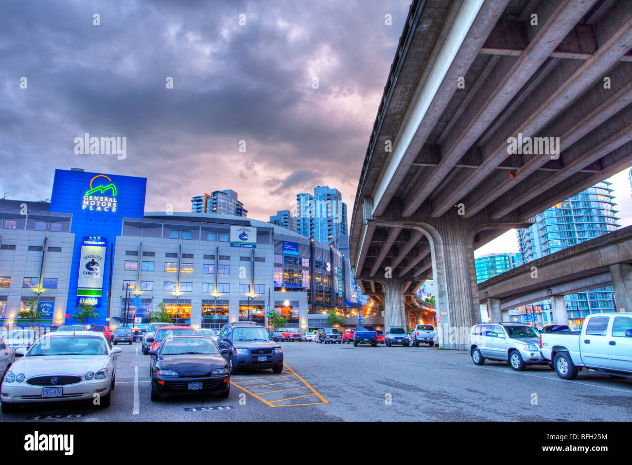 GM Place, Evening, Vancouver, British Columbia, Canada Stock Photo