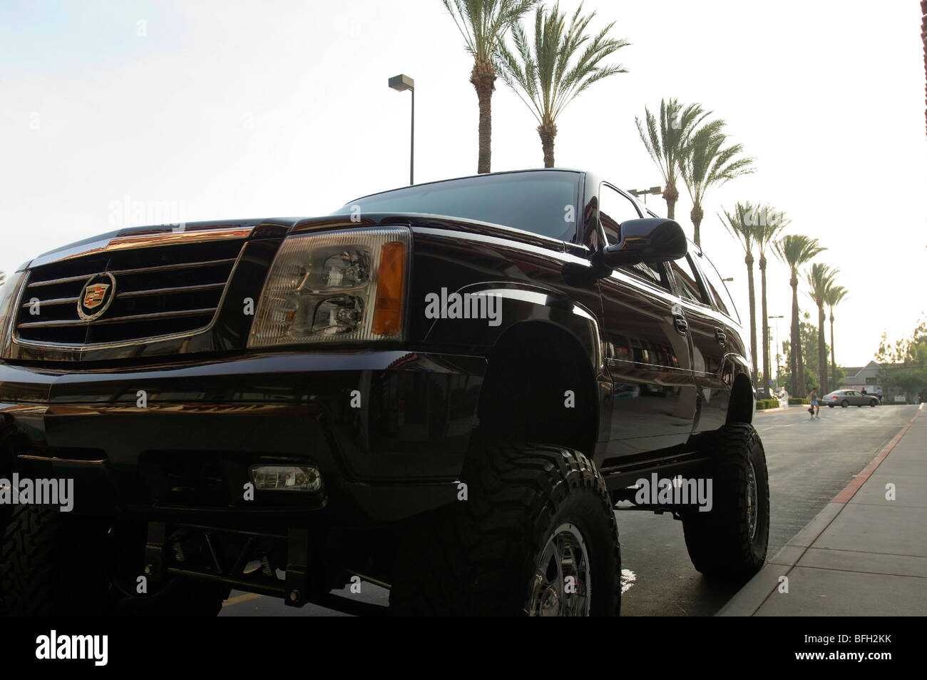 Cadillac SUV Escalade black raised Stock Photo