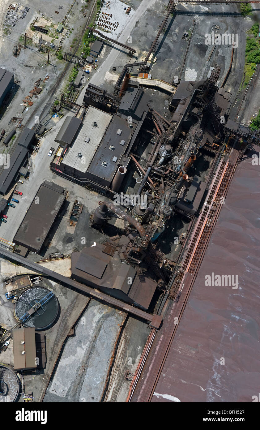 aerial view above Cleveland Ohio industrial area steel mill Stock Photo