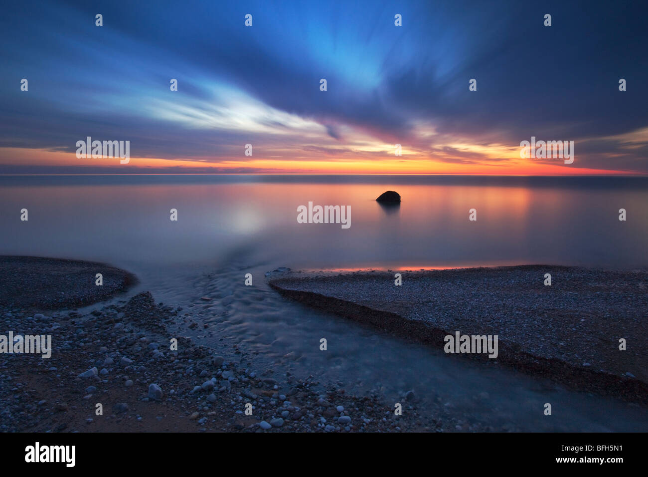 Sunset on on the shore of Lake Huron near Grand Bend Ontario Stock