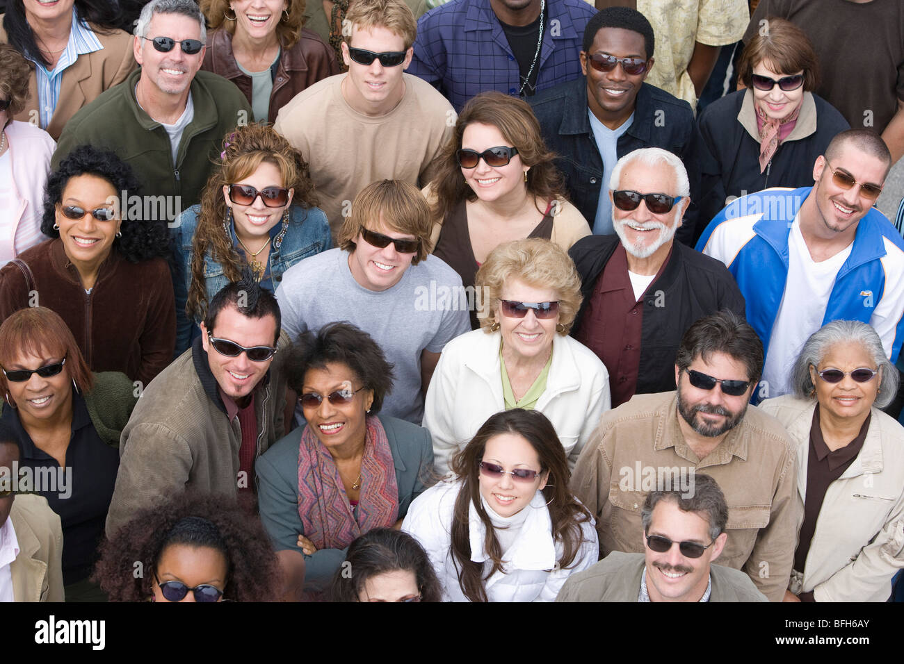 Crowd wearing sunglasses Stock Photo