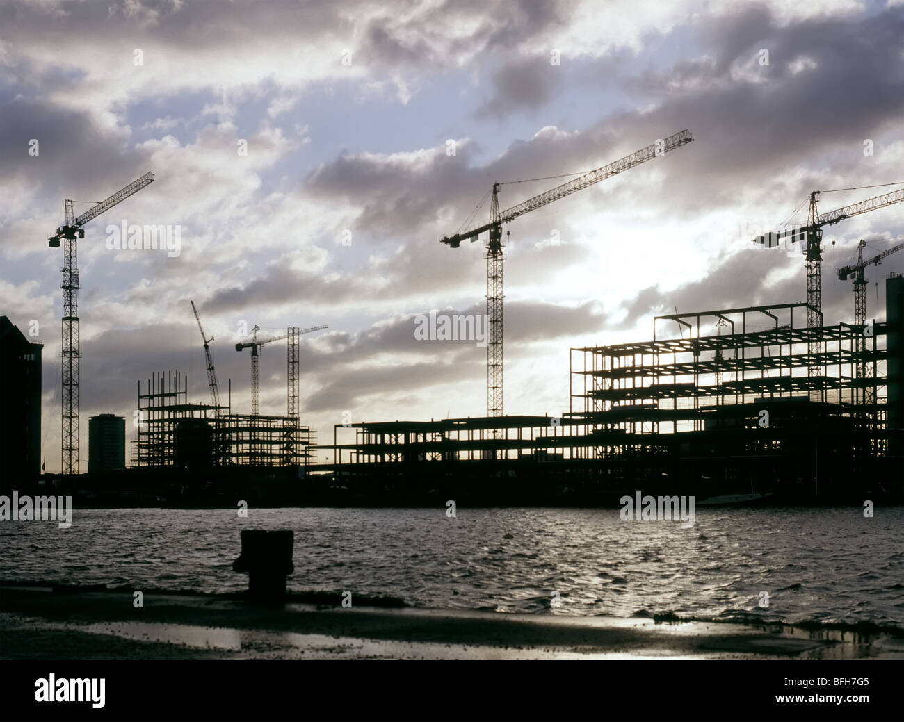 Steel framed buildings during construction Stock Photo