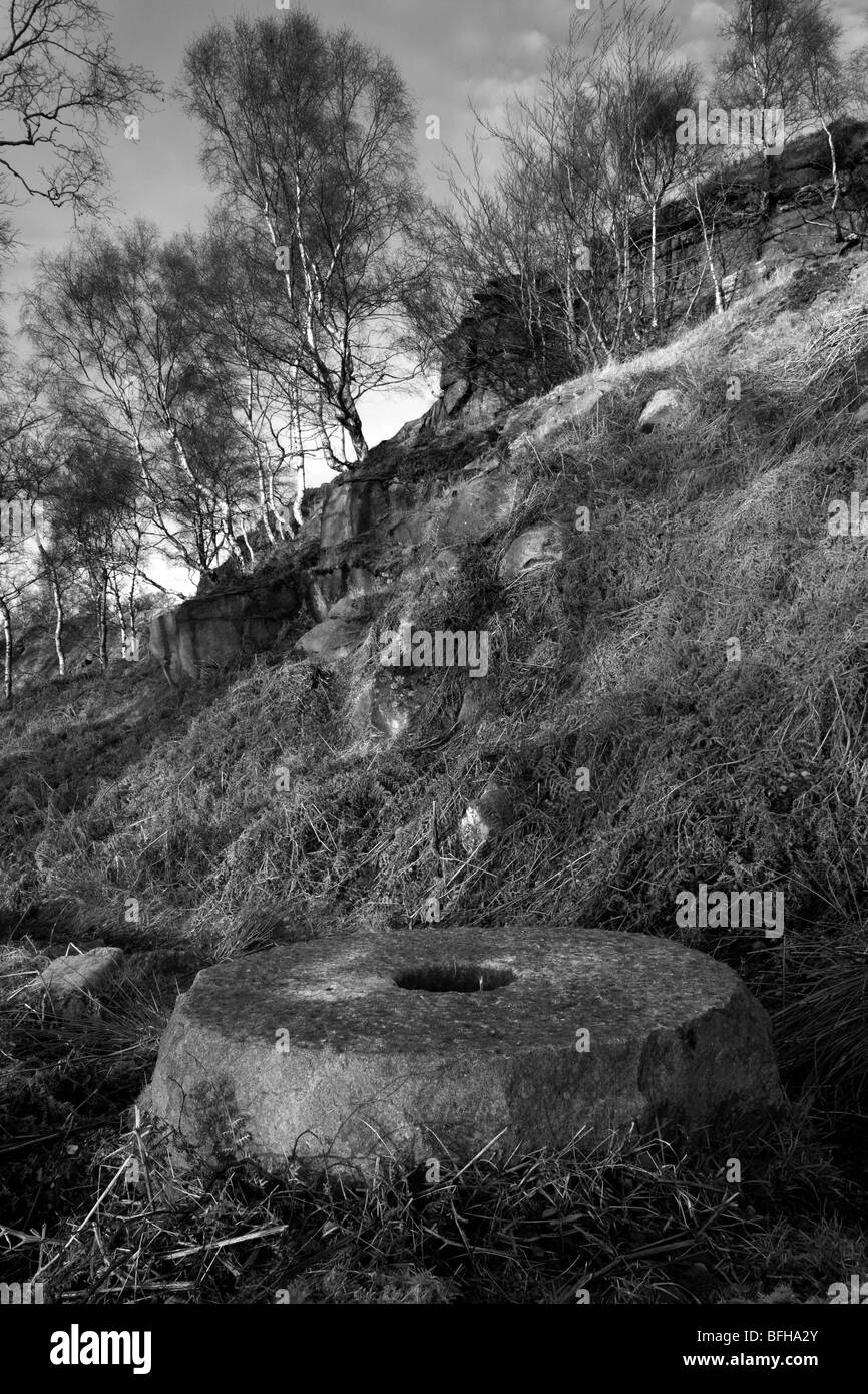 Carved millstones Hathersage, Derbyshire, UK Stock Photo