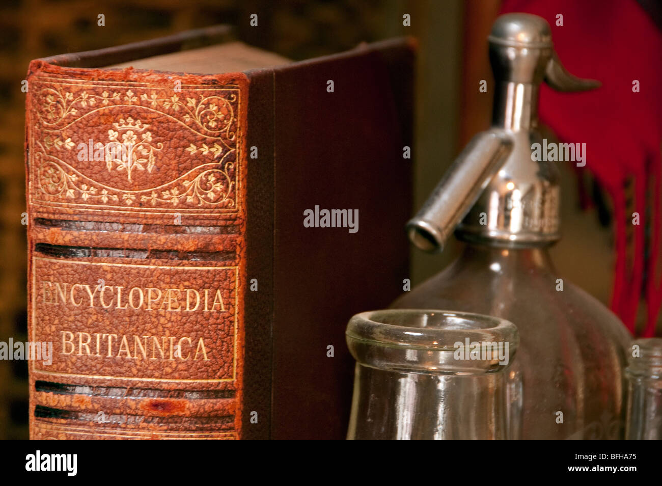 Encyclopedia Britannica, New Zealand Whiskey Company, Oamaru, South Island, New Zealand. Stock Photo