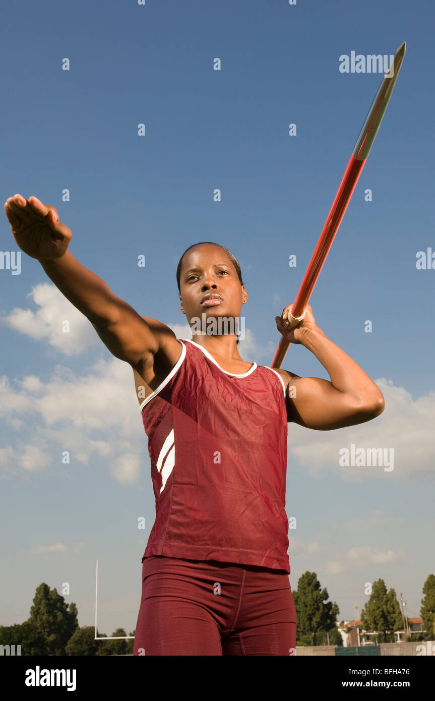 Female athlete throwing javelin Stock Photo Alamy