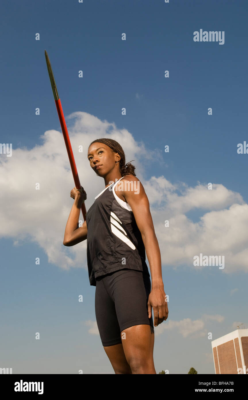 Female athlete throwing javelin Stock Photo Alamy