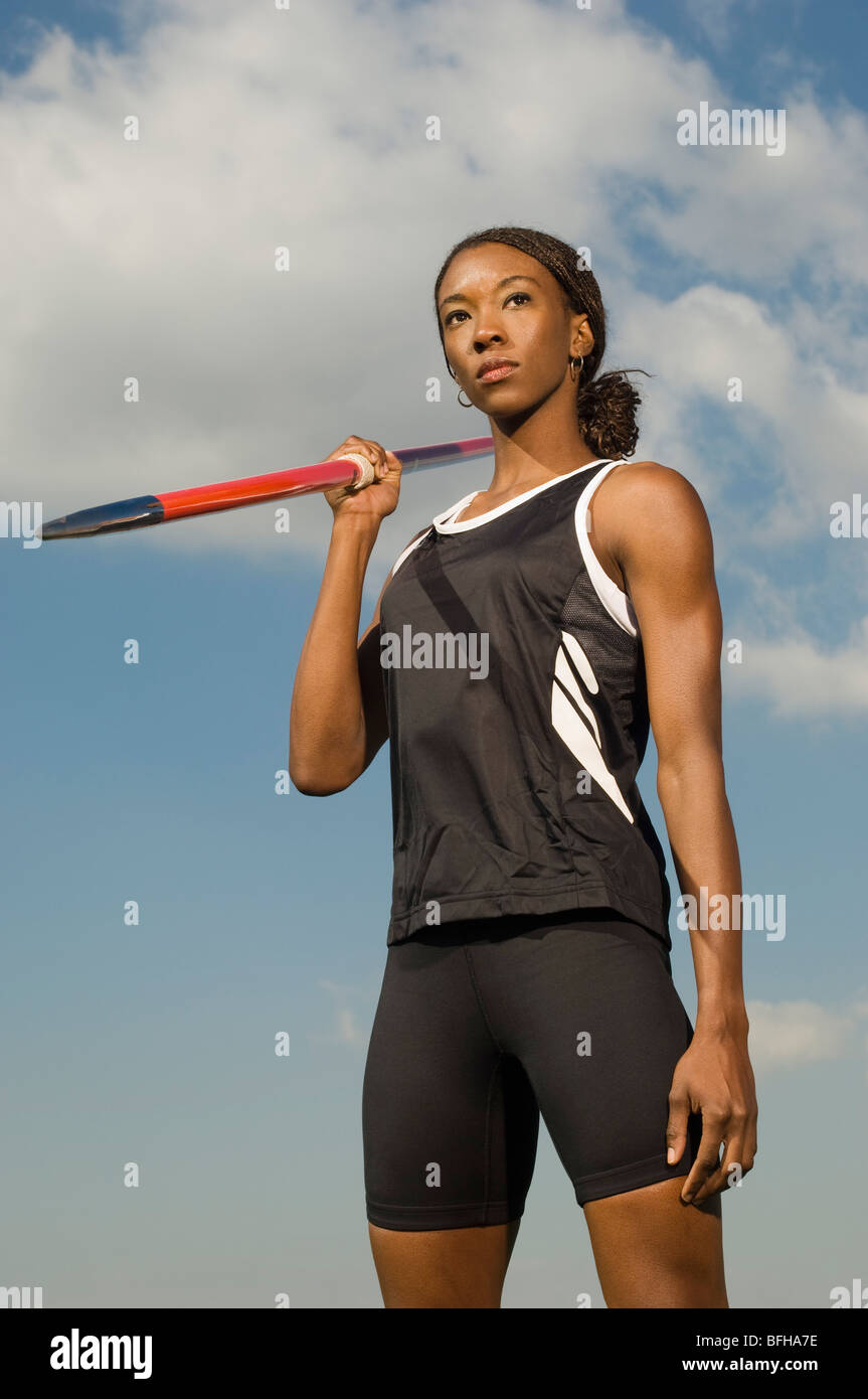 Female athlete throwing javelin Stock Photo Alamy