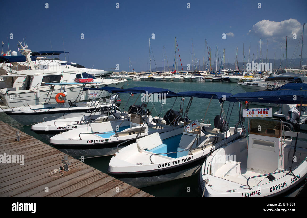 yachts and boats for hire in harbour in latchi village in the polis municipality republic of cyprus europe Stock Photo