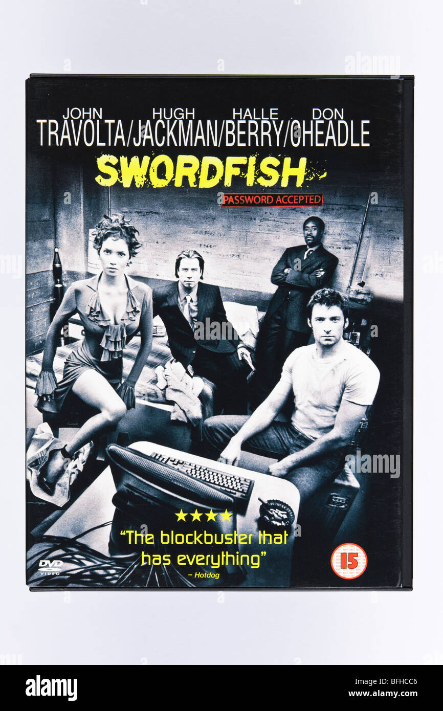 Swordfish the movie on DVD. A secretive renegade counter-terrorist co-opts the world's greatest hacker to steal billions in US. Stock Photo