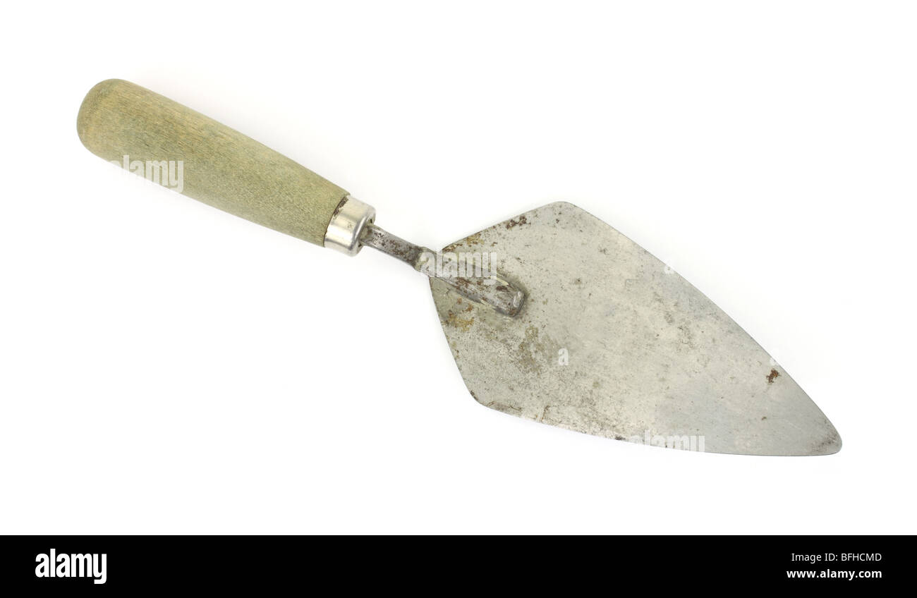 Old cement and mortar trowel for masonry work Stock Photo