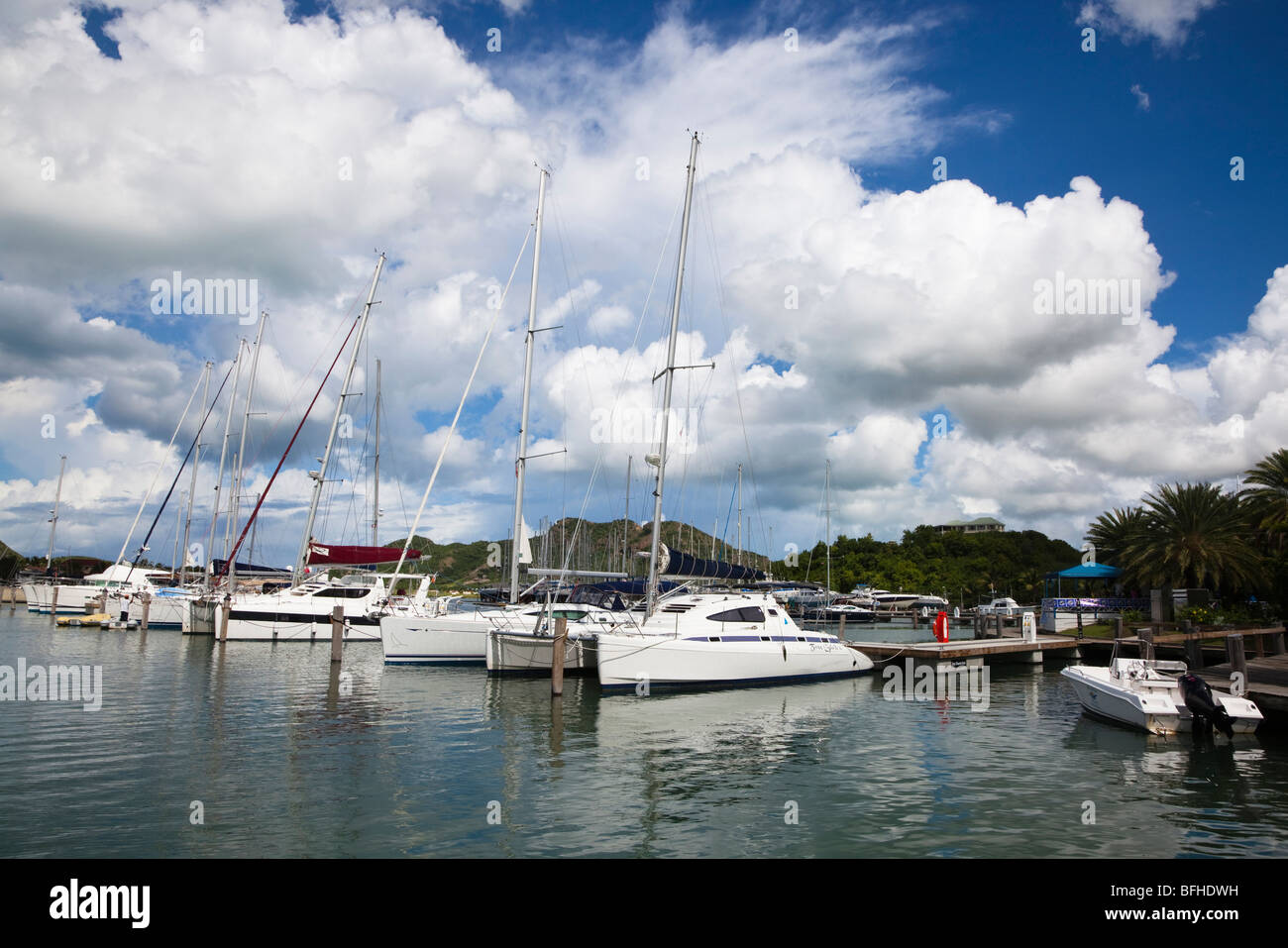 Yachts in marina at Jolly Harbour, Antigua Caribbean West Indies Stock
