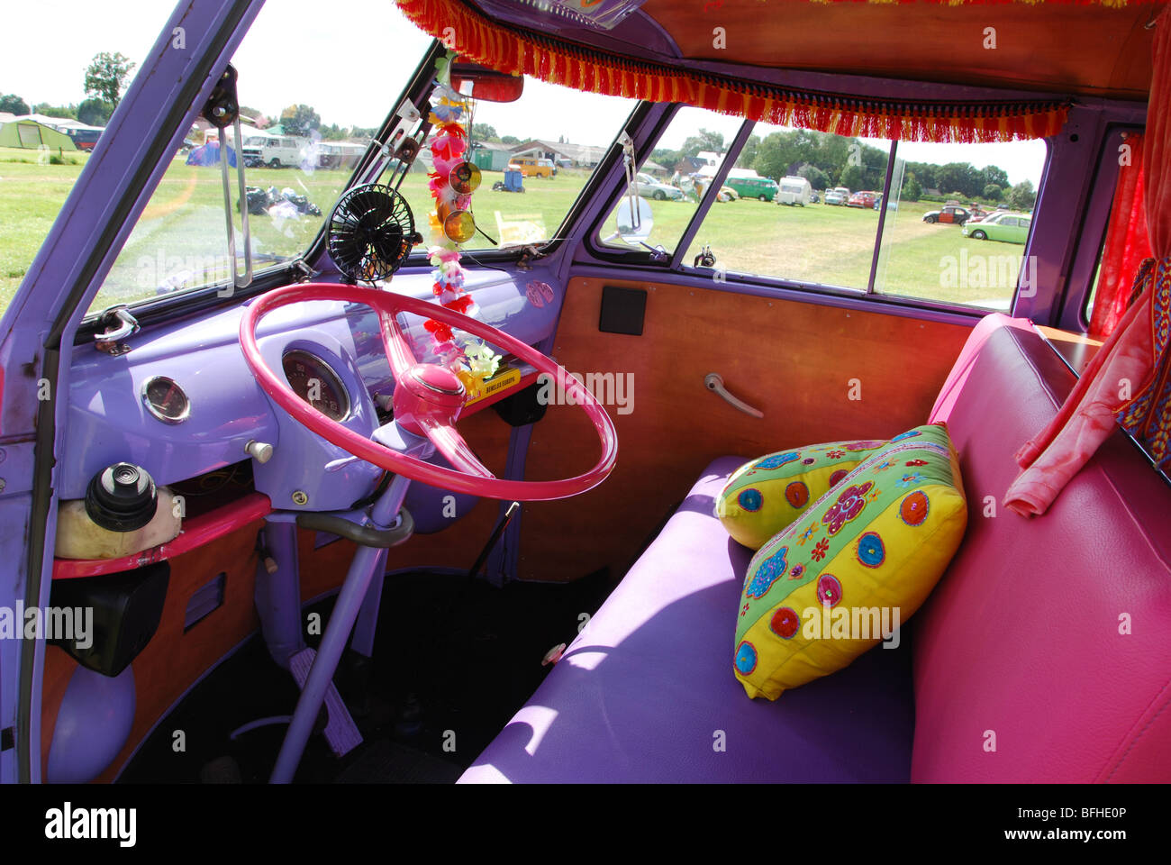 colourful interior of classic T1 VW bus Stock Photo