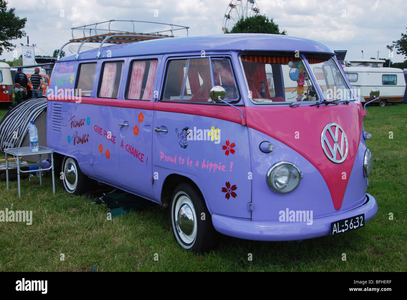 Classic pink and lilac VW bus Stock Photo