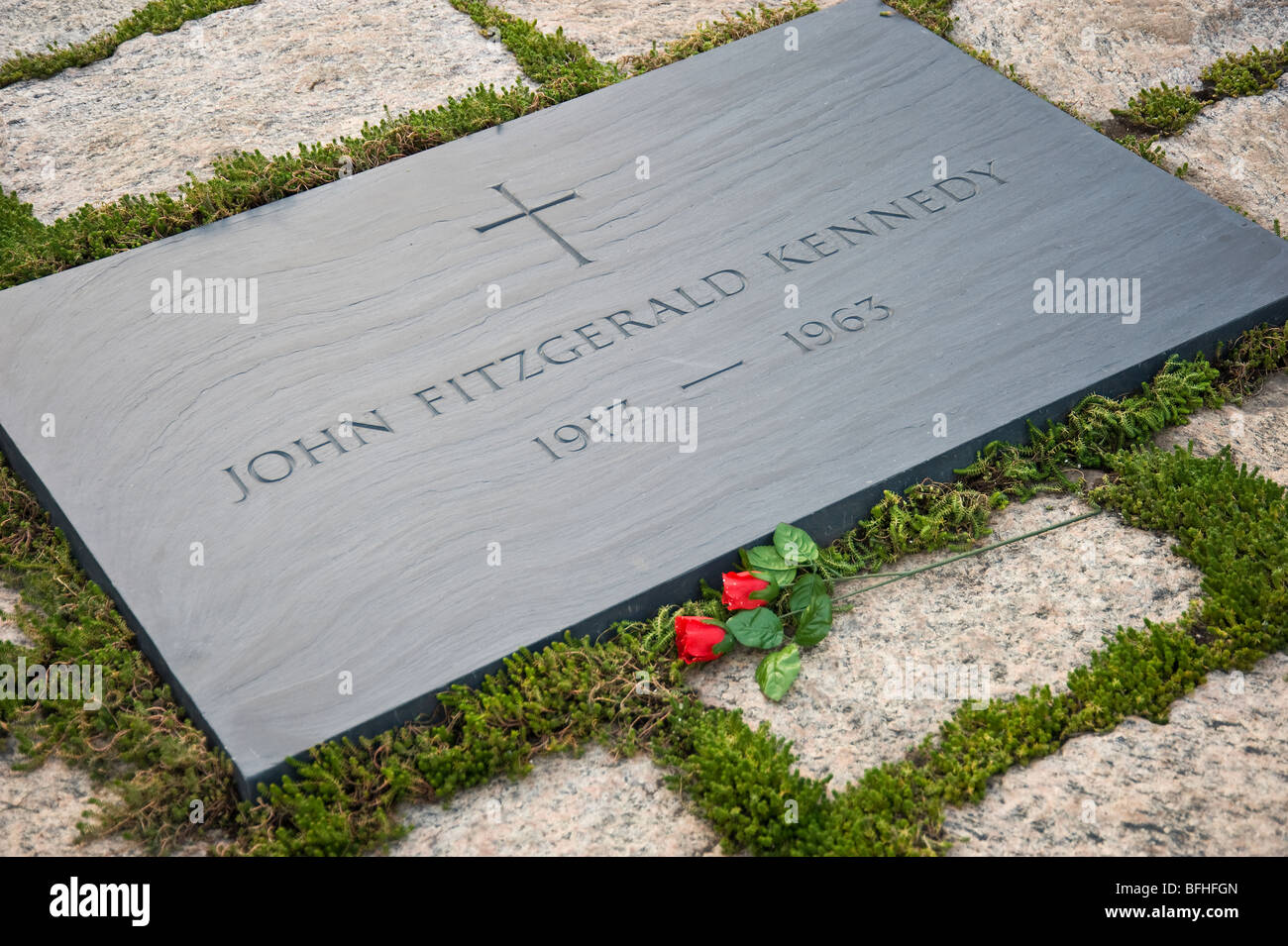 John F Kennedy Memorial Grave Gravesite, Arlington National Cemetery, Washington DC USA Stock Photo