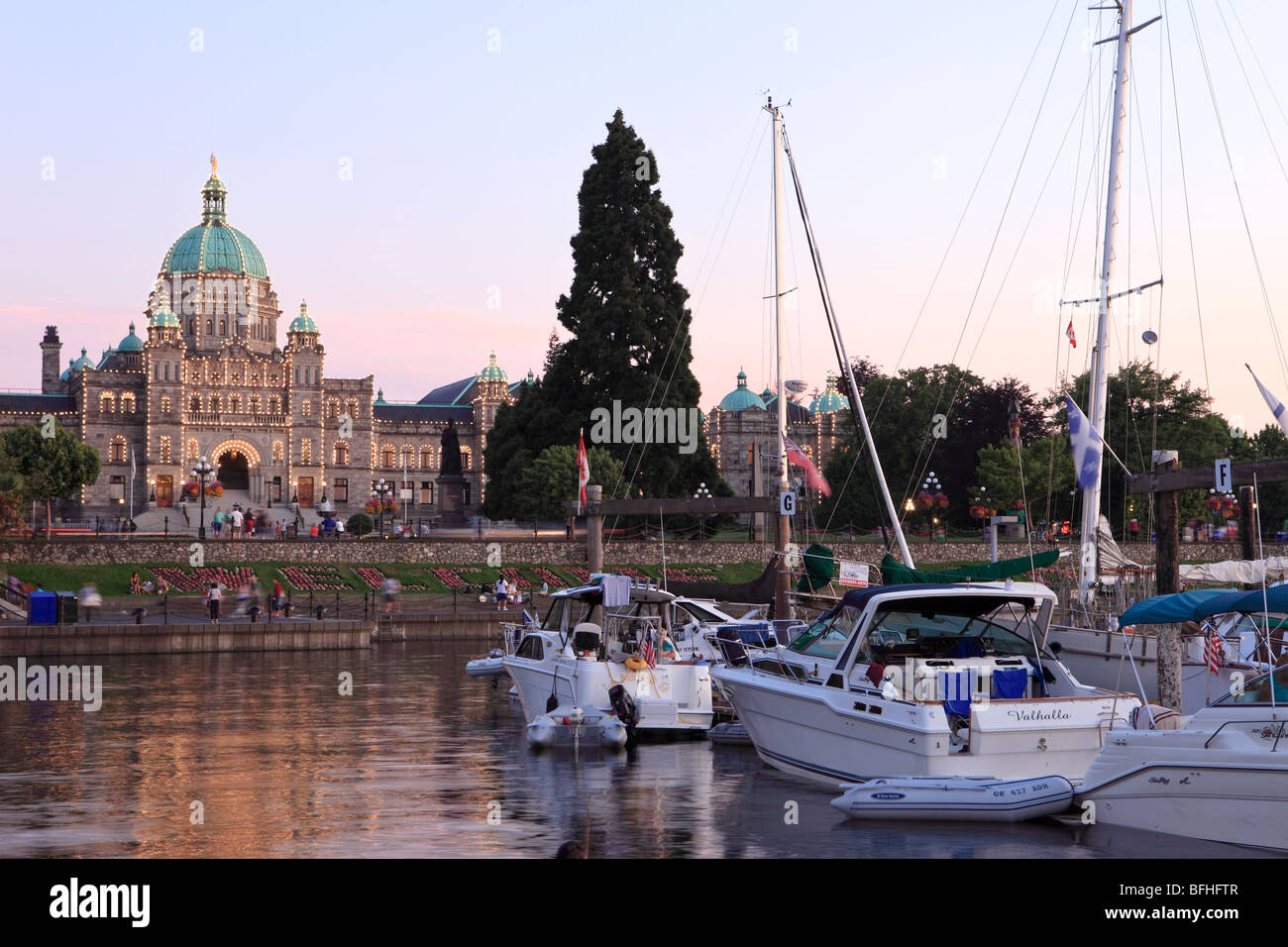 Victoria Inner Harbour with BC Parliament Building, Victoria, British Colombia, Canada Stock Photo