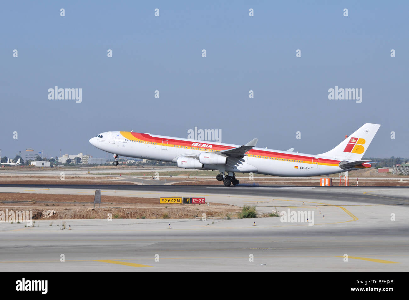 Israel, Ben-Gurion international Airport Iberia Airbus A340-300 landing Stock Photo