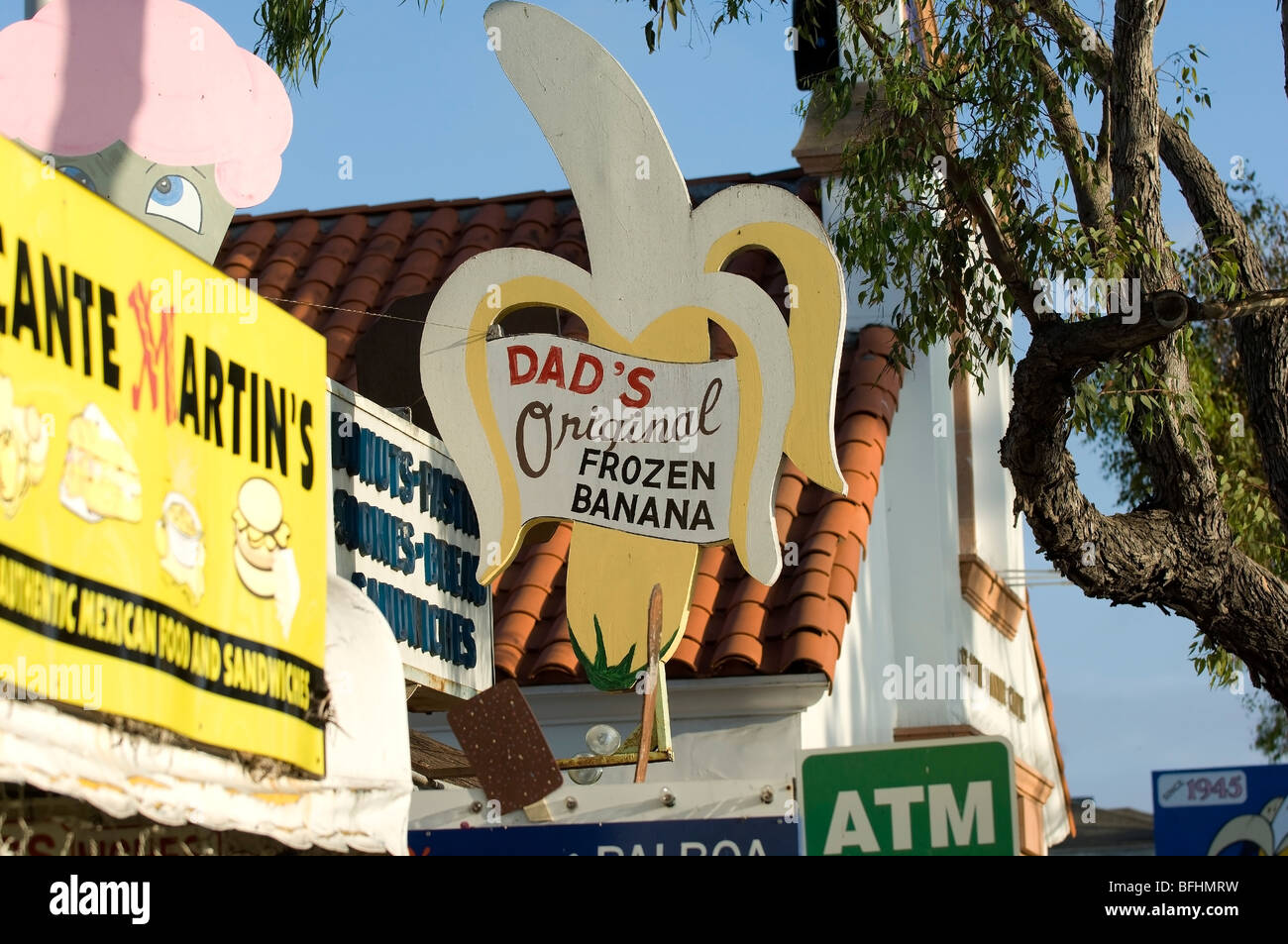 Dad's Original Frozen Banana Ice Cream Stand, sign located in Balboa