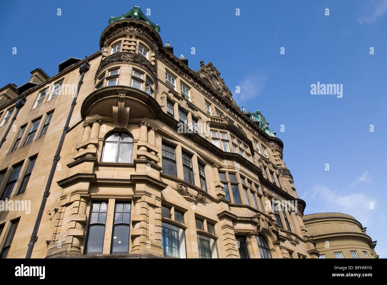 The upper stories of the Emerson Chambers,a grade two listed building in central Newcastle-upon-Tyne, England. Stock Photo
