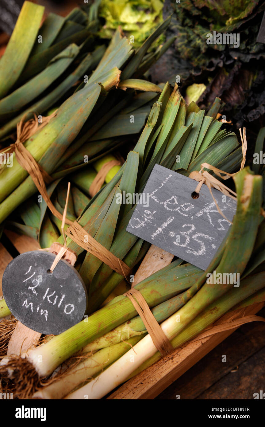 Display of leeks at the opening of The Highgrove Shop in Tetbury March 2008 Stock Photo