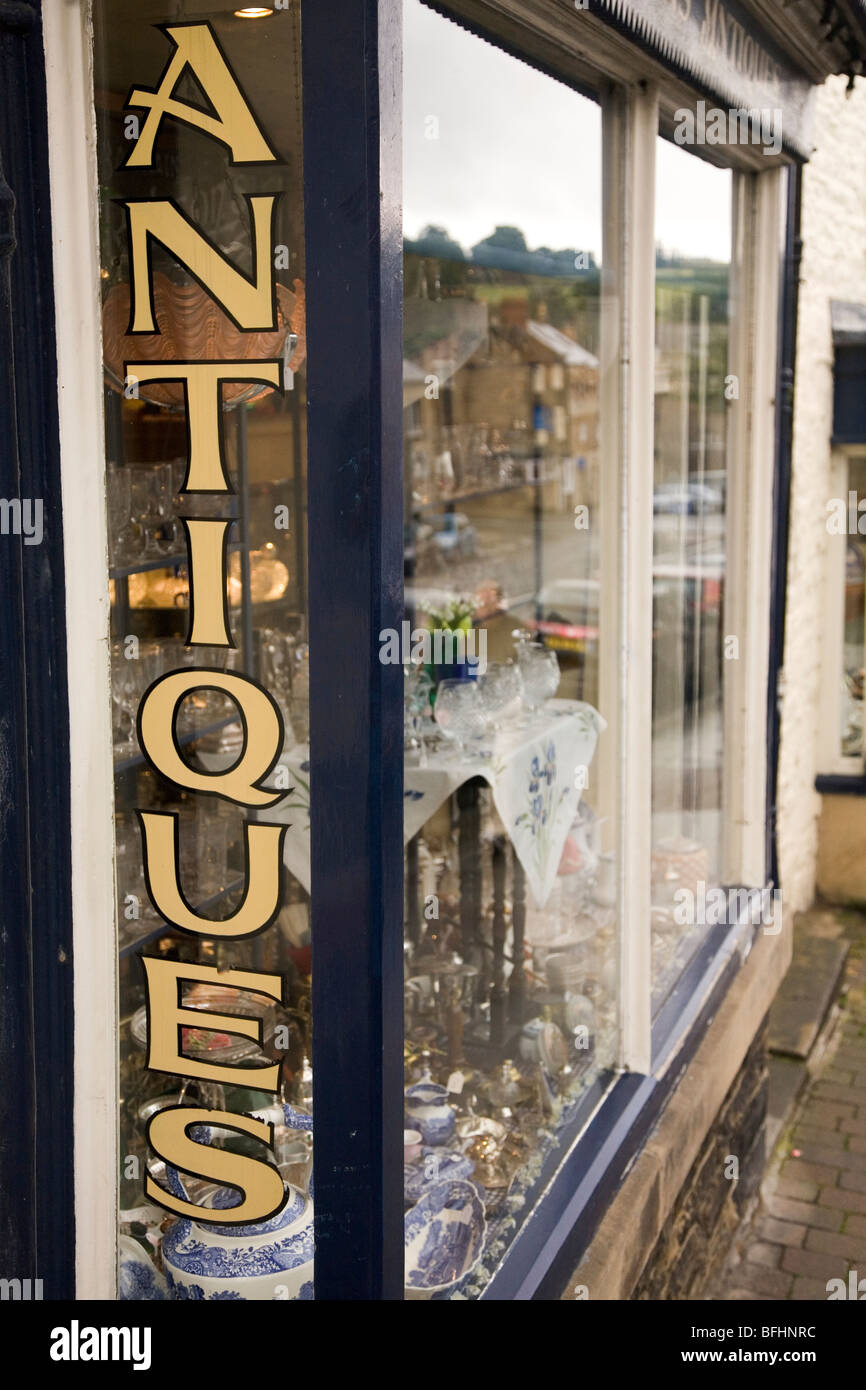 The window of an antiques shop in the town of Barnard Castle, England