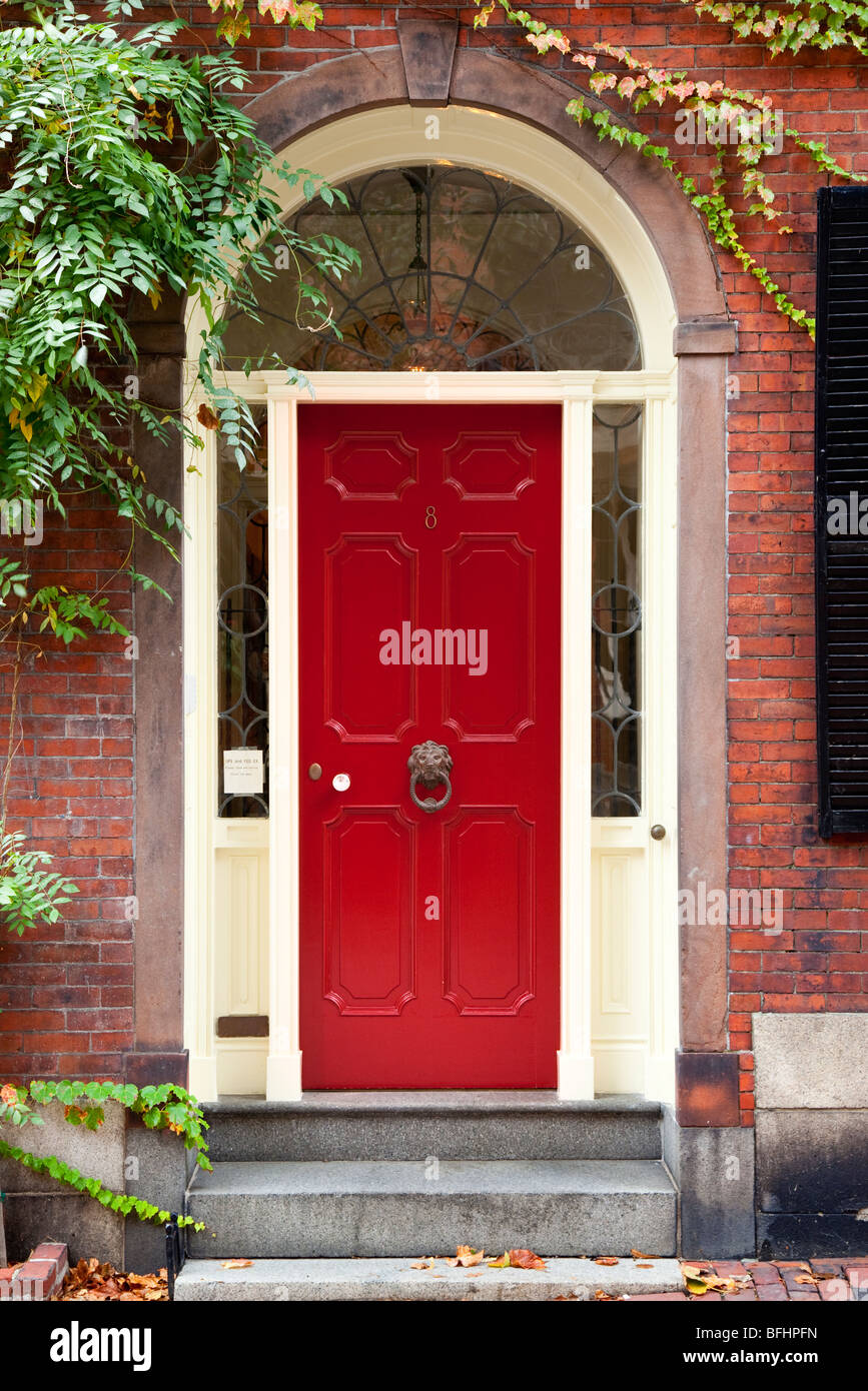 Front door to home in famous Beacon Hill, Boston Massachusetts USA Stock Photo