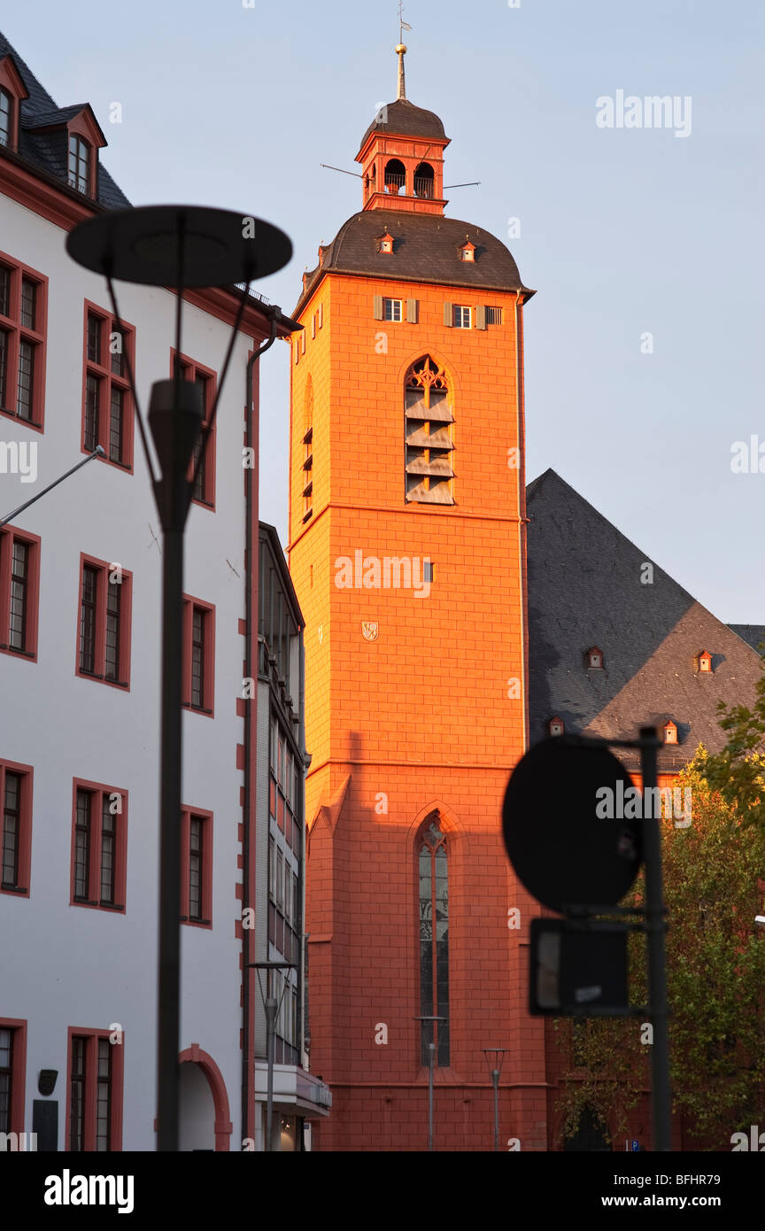 View on the steeple of a church in a city in Germany Stock Photo