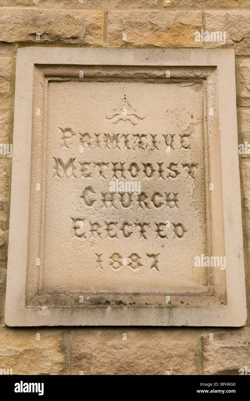 A stone plaque marks the foundation of the Primitive Methodist Church in Barnard Castle in County Durham, England. Stock Photo
