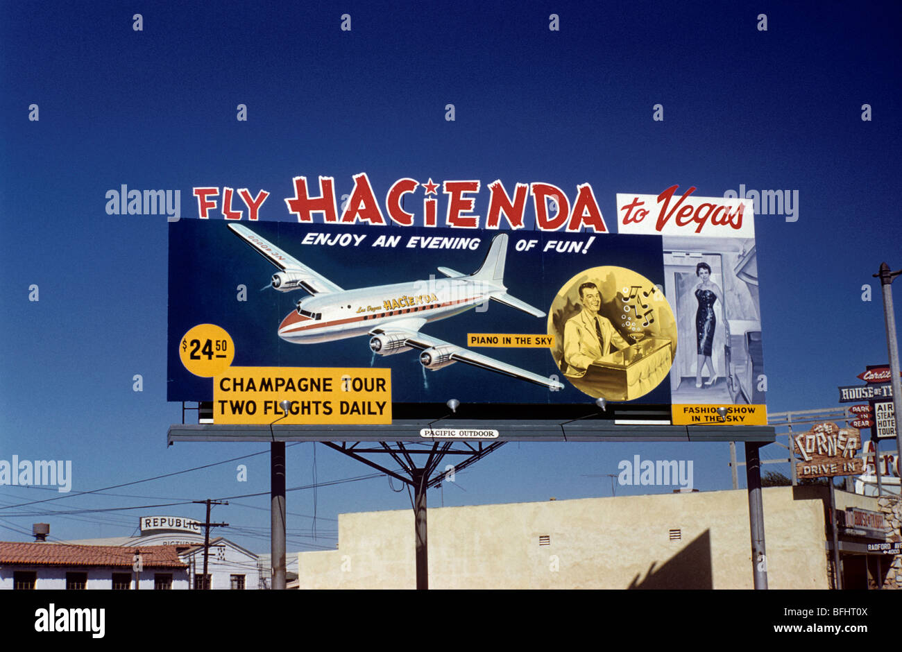 A  1960's billboard advertising Hacienda Airlines Stock Photo