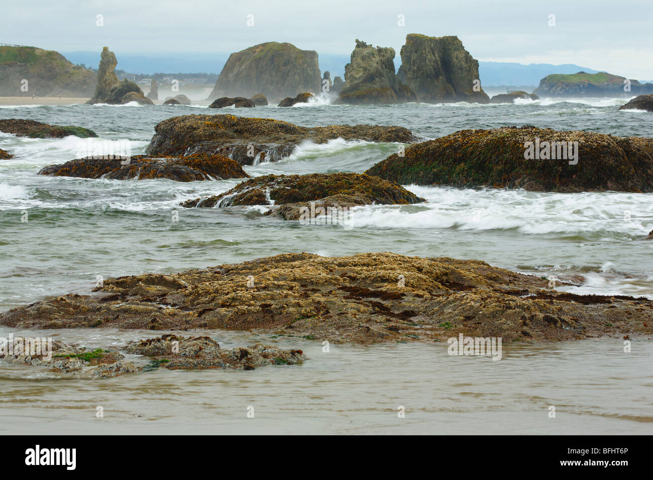 The rugged Oregon Coast is made up of seastacks and rough currents, along Samuel Boardman State Park, Oregon. Stock Photo