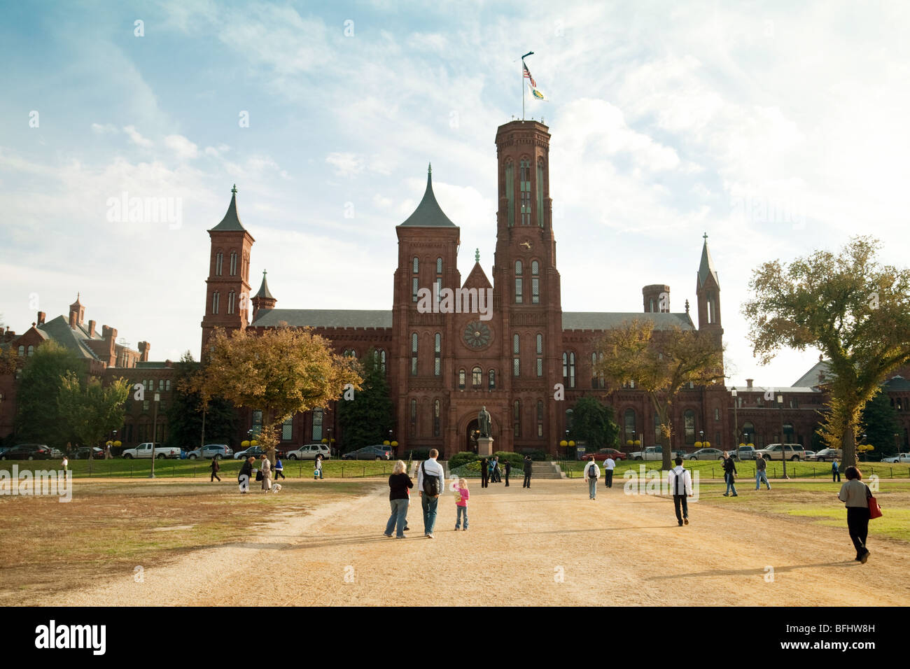 People outside the Smithsonian Institute, the National Mall, Washington DC USA Stock Photo