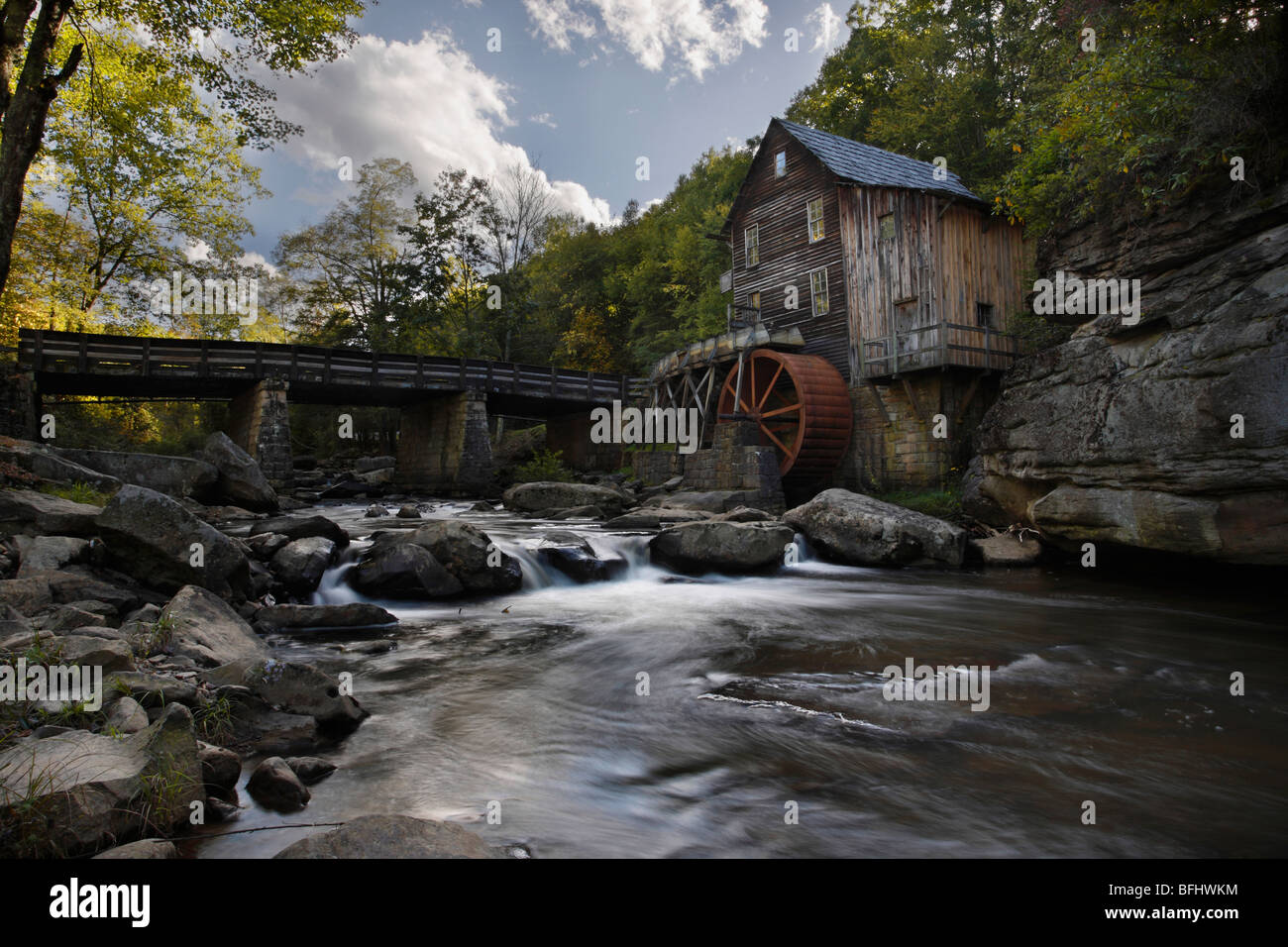 Glade Creek State Park West Virginia in USA landscape rom above overhead low angle with rural mill North America US lifestyle daily life hi-res Stock Photo