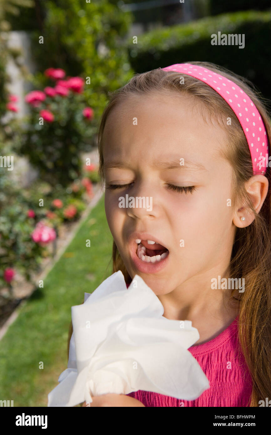 Little Girl Sneezing Stock Photo Alamy