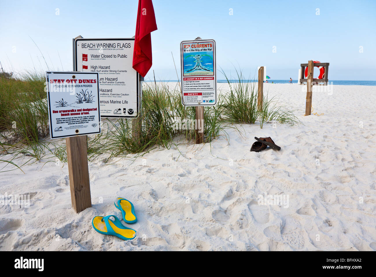 Port St. Joe, FL May 2008 Sandals lay in the sand near beach
