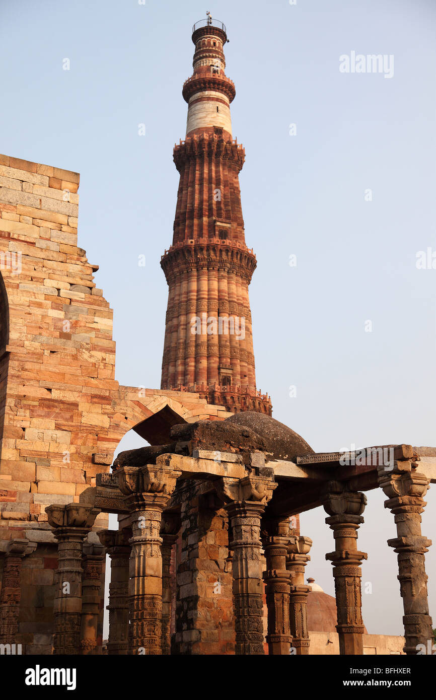 Architecure details at Qutab Minar complex, New Delhi, India. Stock Photo