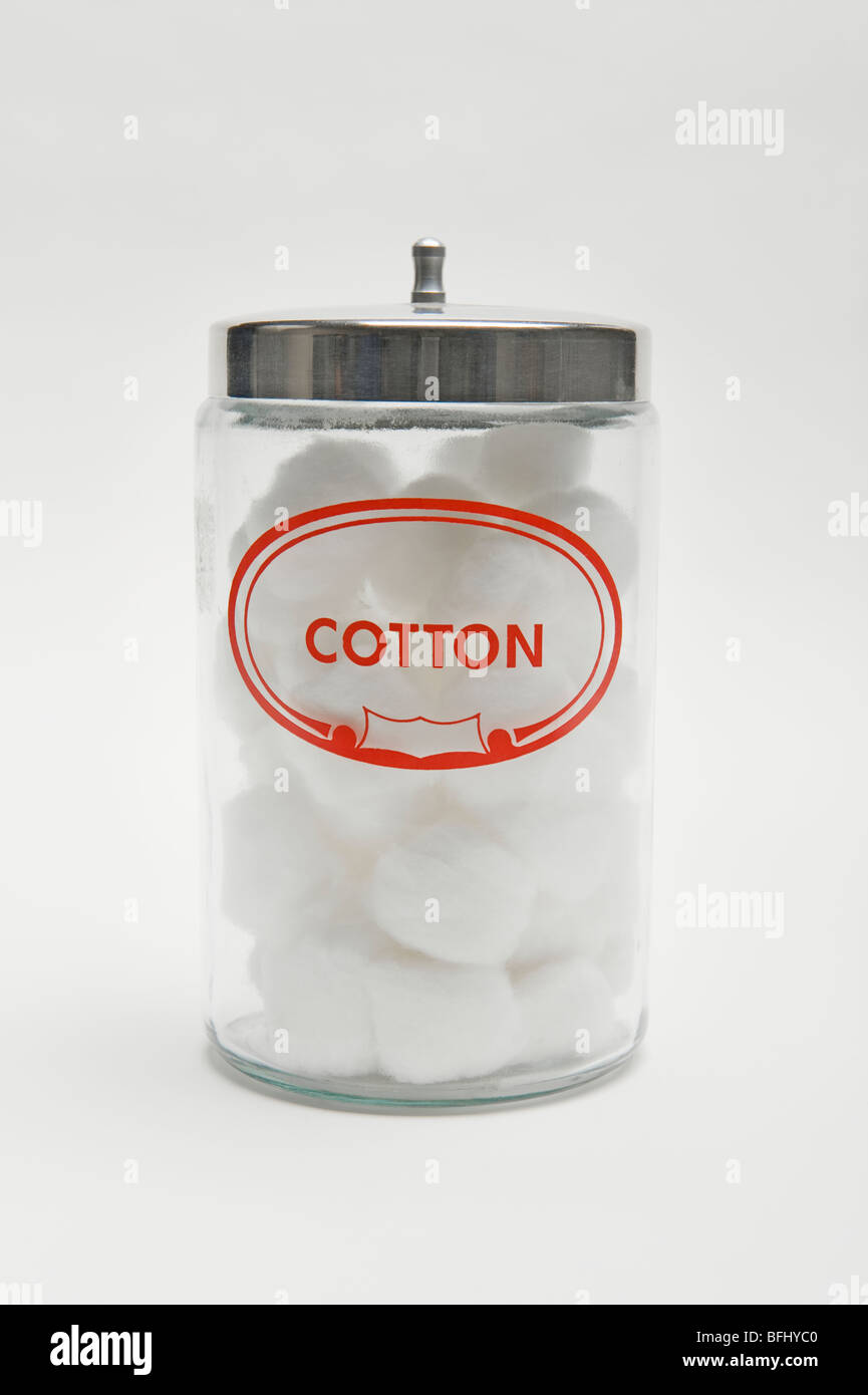 Jar of cotton wool balls Stock Photo Alamy