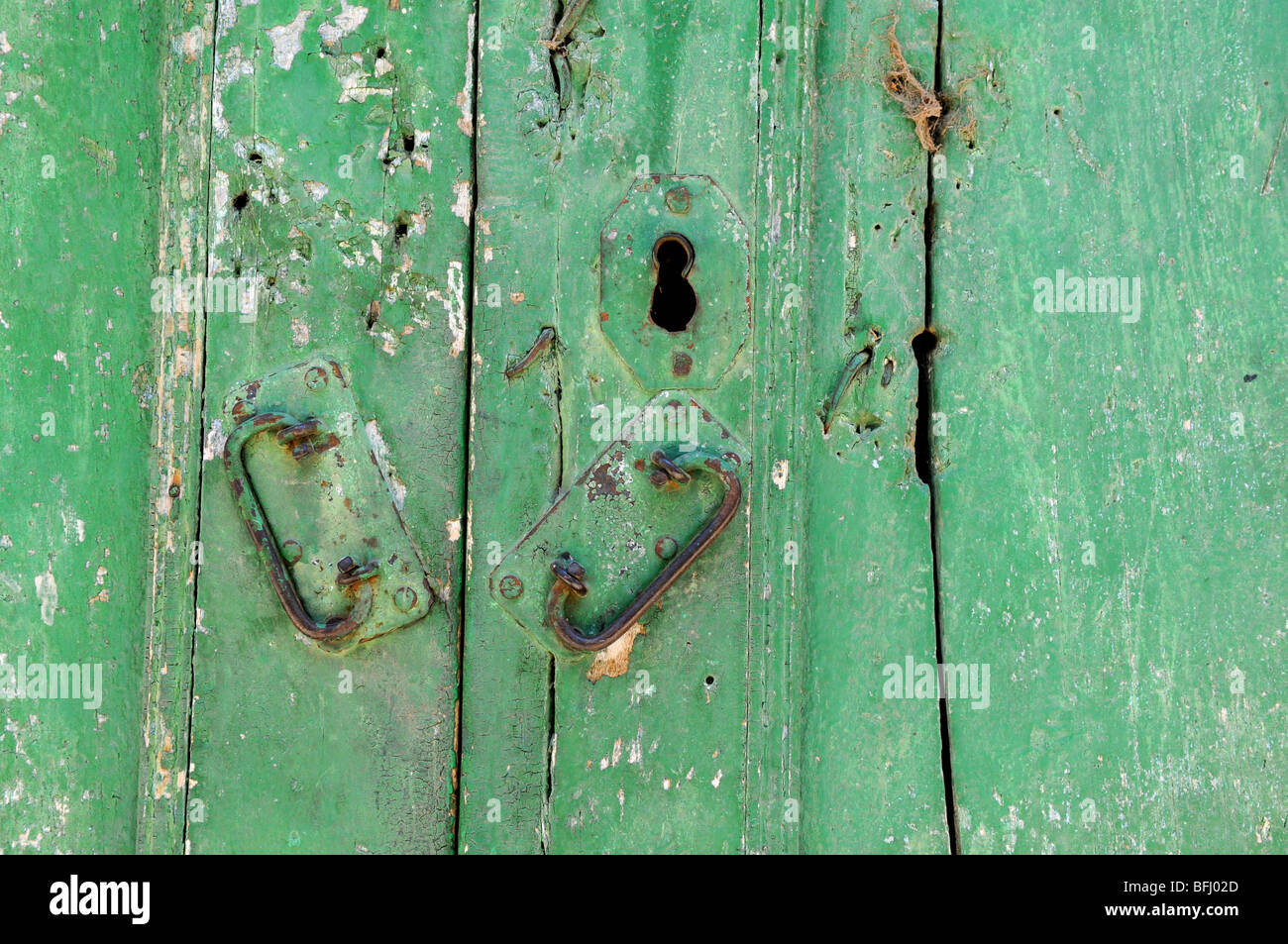 Detail of grunge old door in Cajabamba Peru Stock Photo