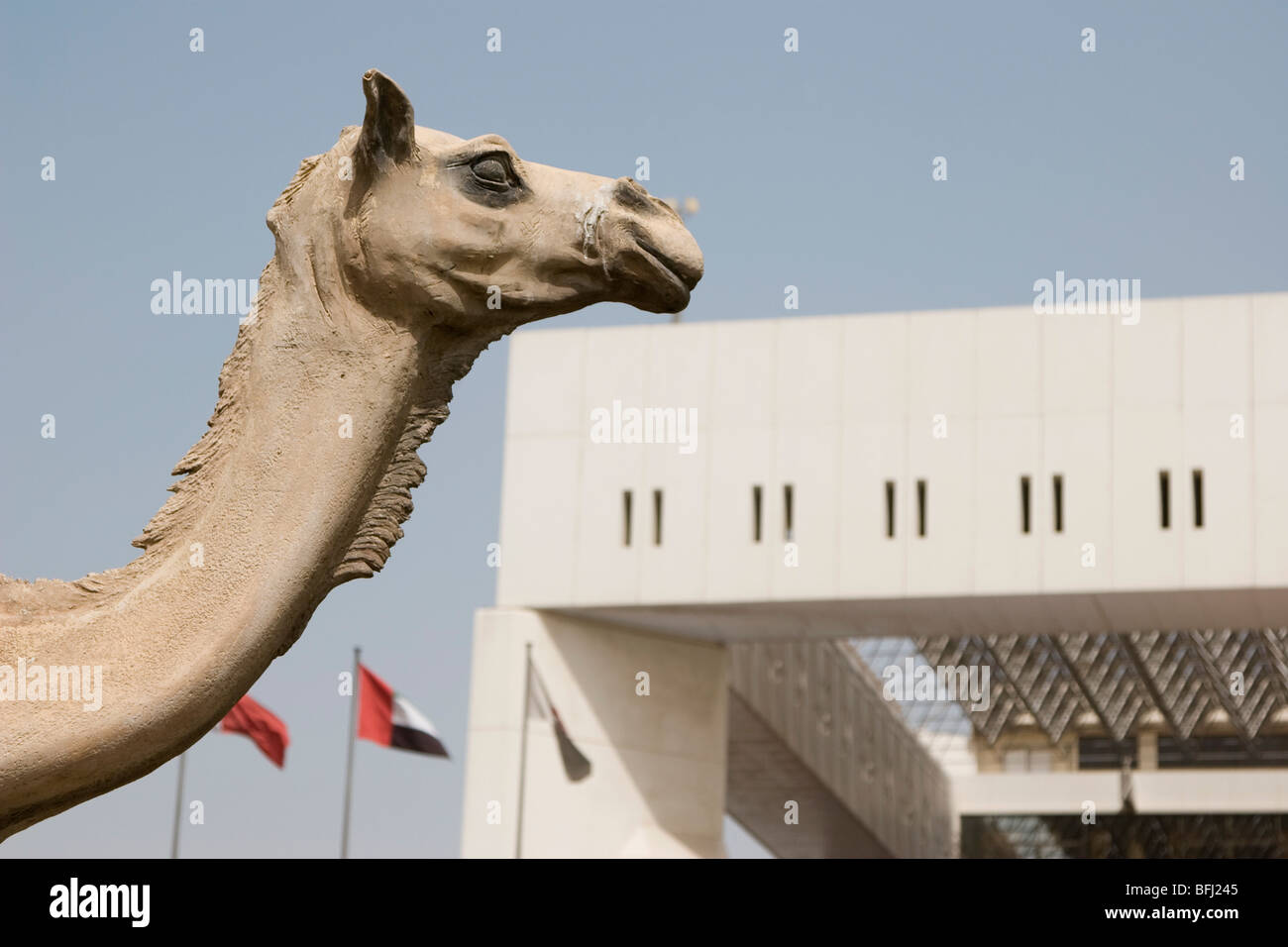 Dubai, UAE, A statue of a camel is on display outside the Dubai