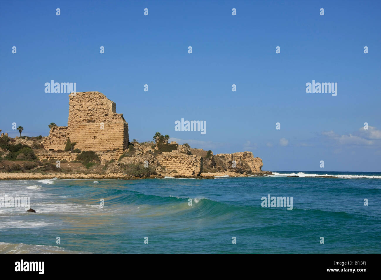 Israel, Carmel coast. Crusader fortress Chateau Pelerin in Atlit Stock