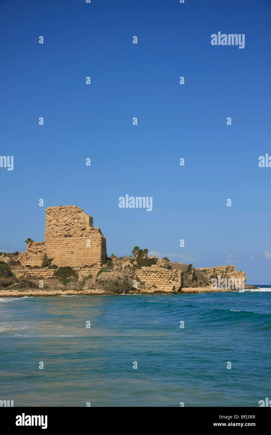 Israel, Carmel coast. Crusader fortress Chateau Pelerin in Atlit Stock
