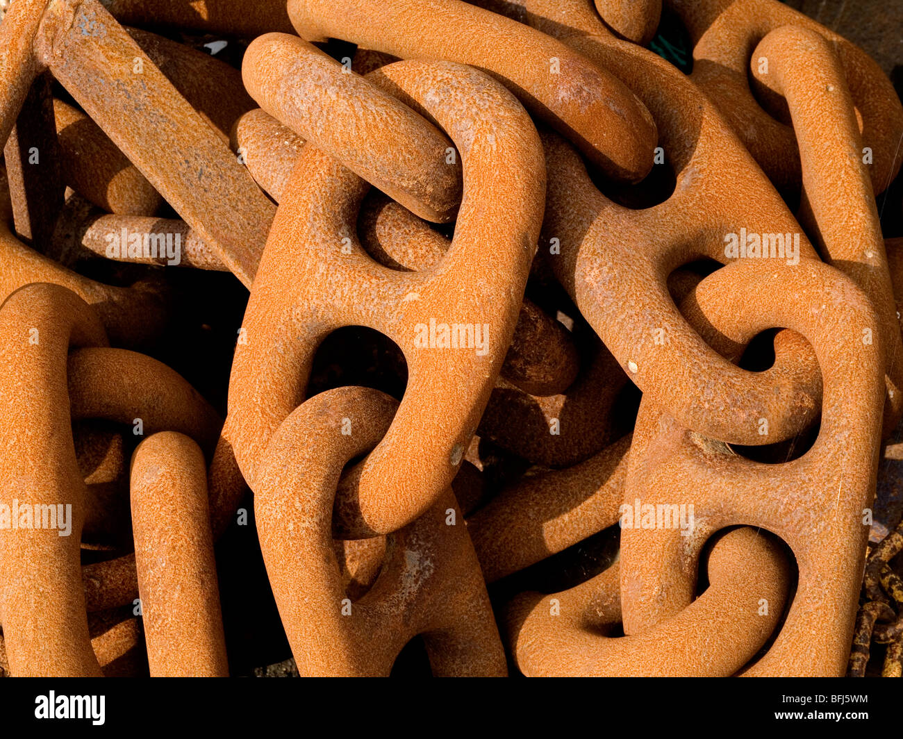 Rusty Chain in the Fishing Port of Gilleleje, North of Zealand, Denmark. Stock Photo