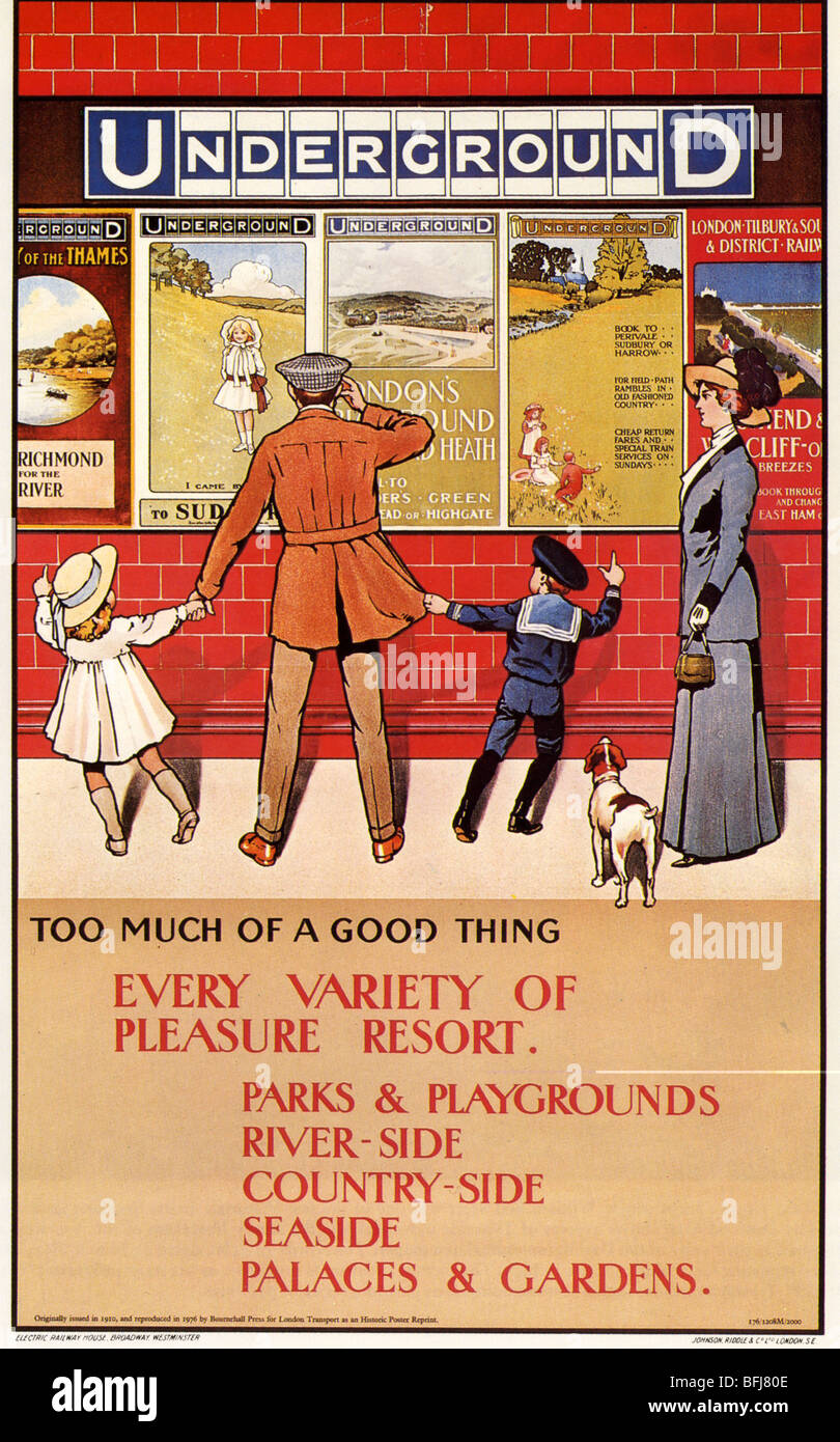 1920s UNDERGROUND POSTER encourages travellers to enjoy the country side Stock Photo
