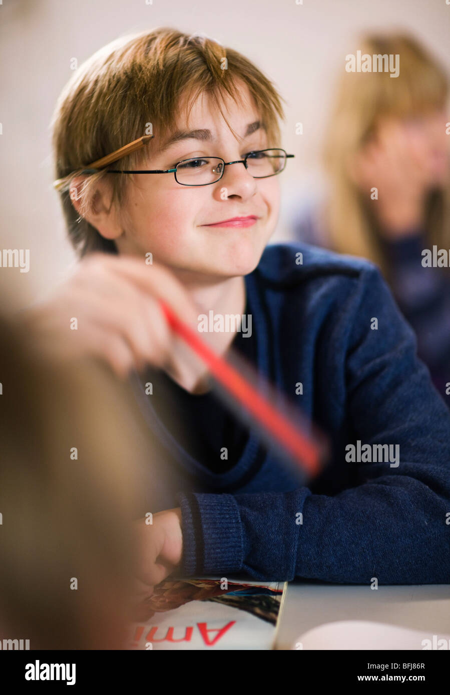 Boy at school, Sweden. Stock Photo