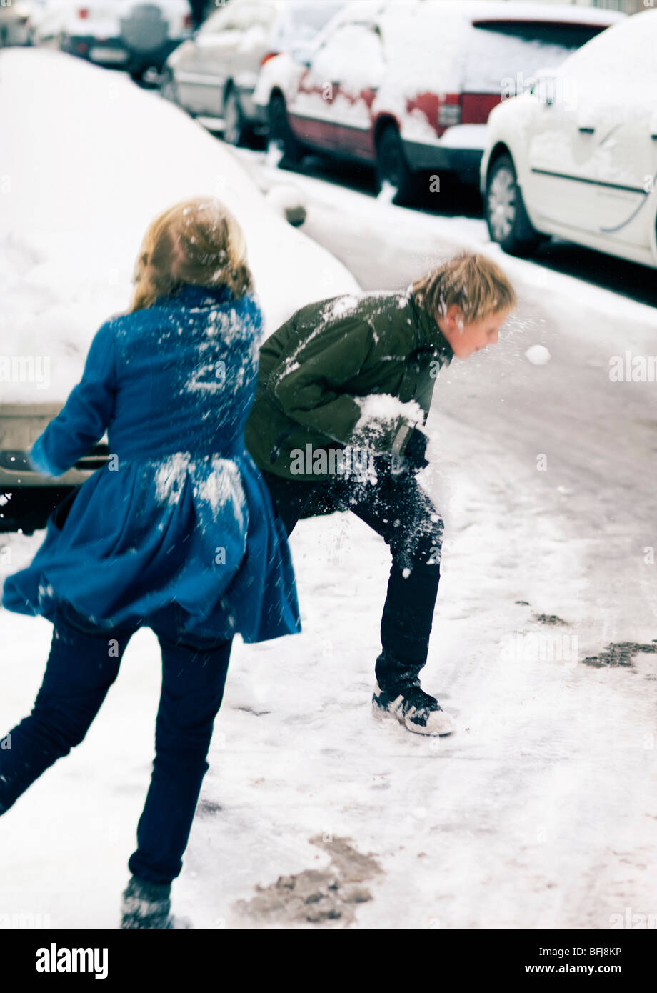Snowball-fight, Sweden. Stock Photo