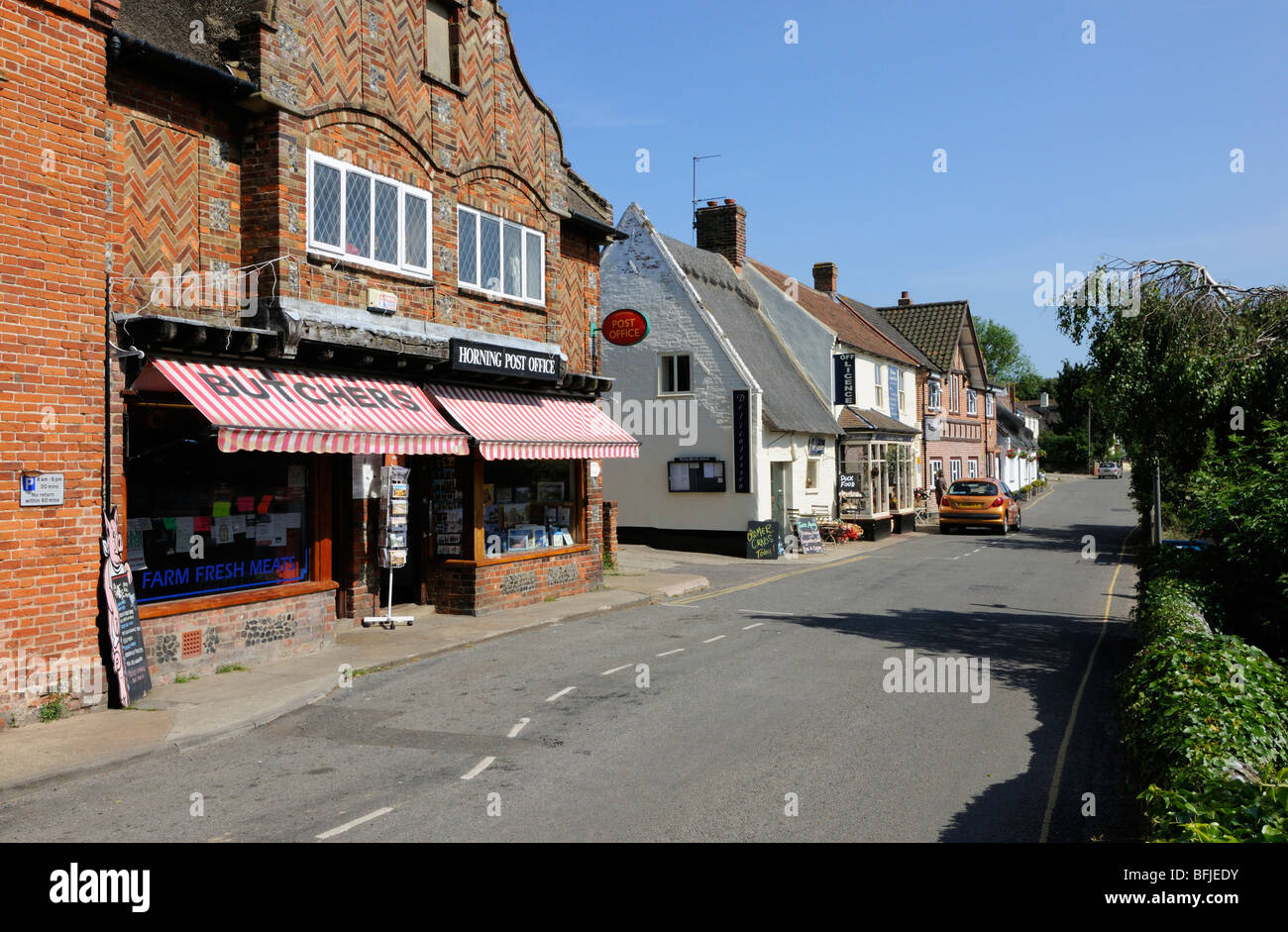 The Butchers and Post Office, Lower Street, Horning, Norfolk Broads, England, UK. Stock Photo