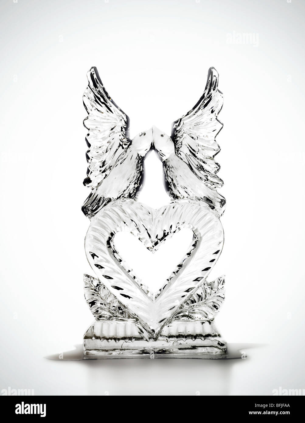ice sculpture of a heart and a pair of doves Stock Photo